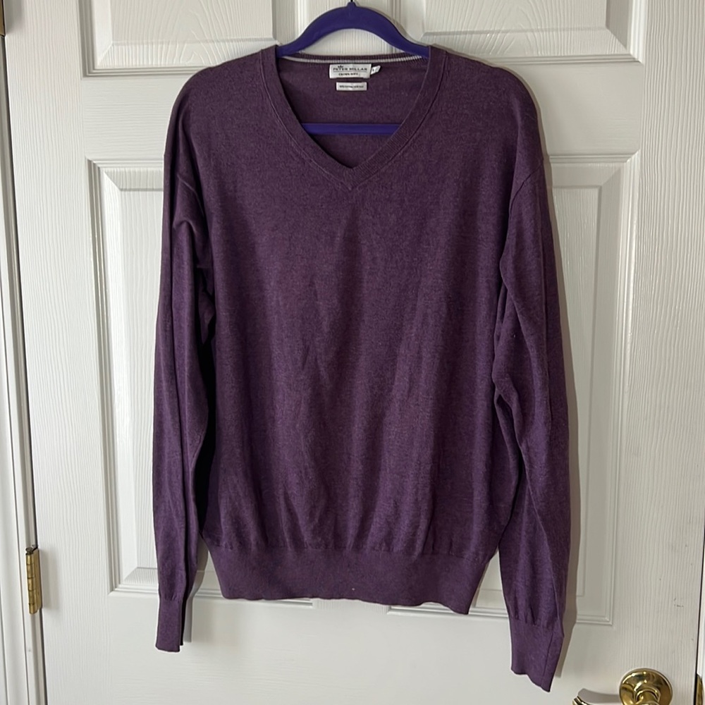 Peter Millar Crown Soft Golf‎ Cotton Silk Blend Vneck Sweater Purple Sz L